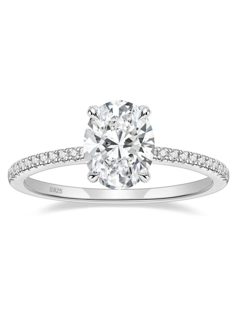 Women's Oval Cut Cubic Zirconia Engagement Ring Sterling Silver